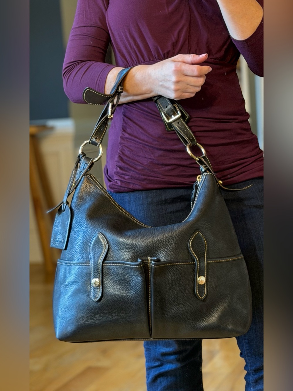 Dooney & Bourke Classic Rare Hard to Find Florentine Large Lucy Hobo Black
